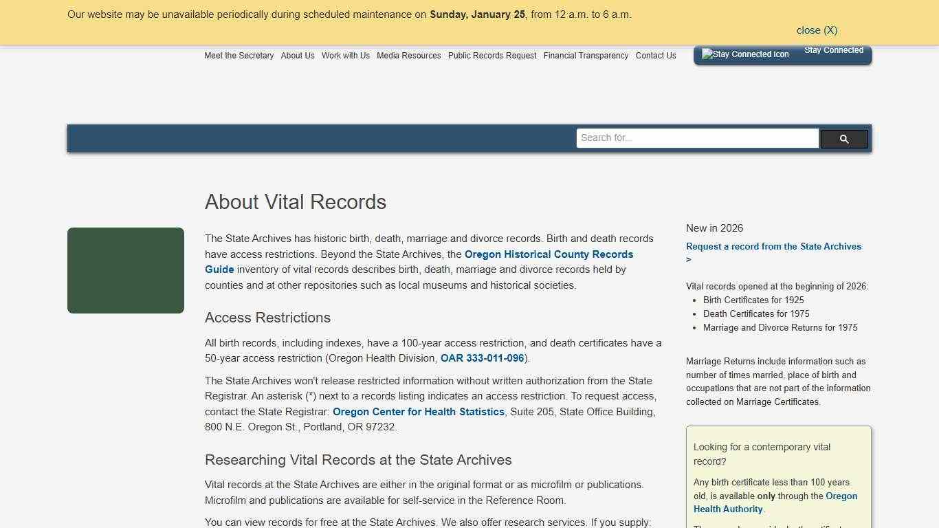 State of Oregon: State Archives - About Vital Records